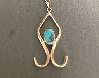 Unique Turquoise pendant | hand forged necklace | Boho Jewelry |Southwest Designed | Turquoise and Sterling