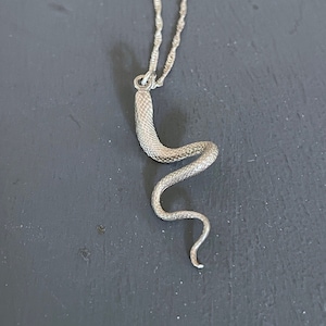 Sterling Silver Snake Pendant on Sterling Chain | Vintage Goth Layering Necklace | Snake Charm