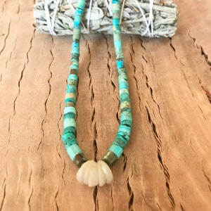 Turquoise Heishi Necklace | Vintage Choker | Santo Domingo Southwestern Style with Jacla | Graduated bead with corn