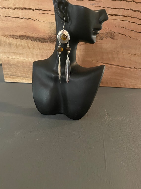 Sterling Silver and Tigers Eye Dangle Earrings | V