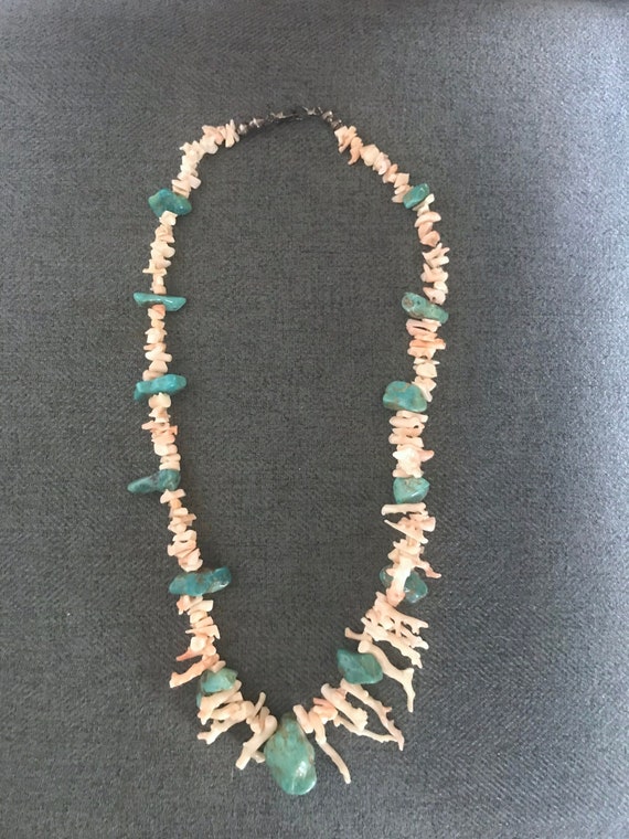 White Coral and Turquoise Necklace w/ Desert Pear… - image 2