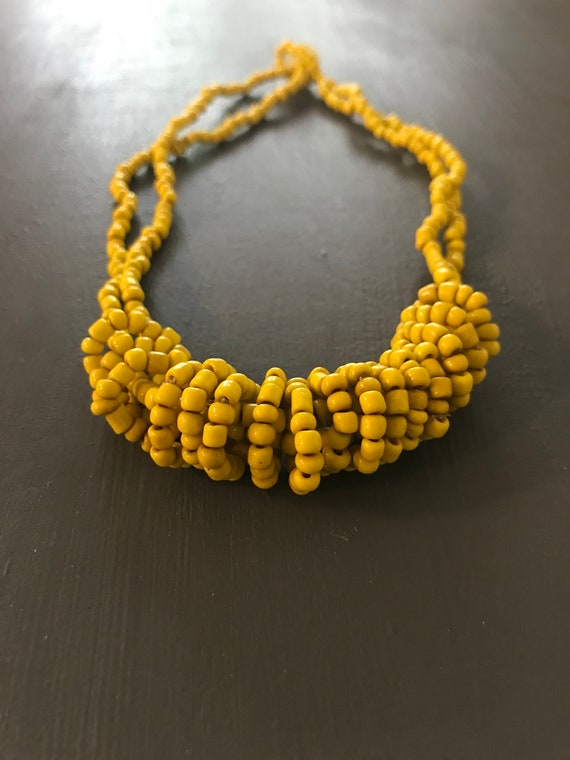 Yellow Seed Bead Artisan Necklace | Vintage triba… - image 2