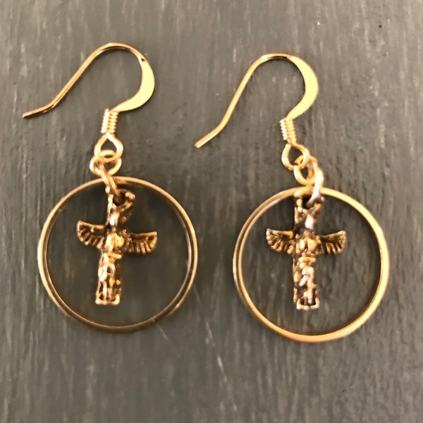 Brass totem pole earrings | Native American | Hoop earrings | Southwestern | Tribal Jewelry | Boho Jewelry | Thunderbird | Vintage