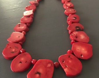 Red Coral Single Strand Chunky Necklace | Vintage Hand-Knotted Red Coral Chunky Statement Necklace