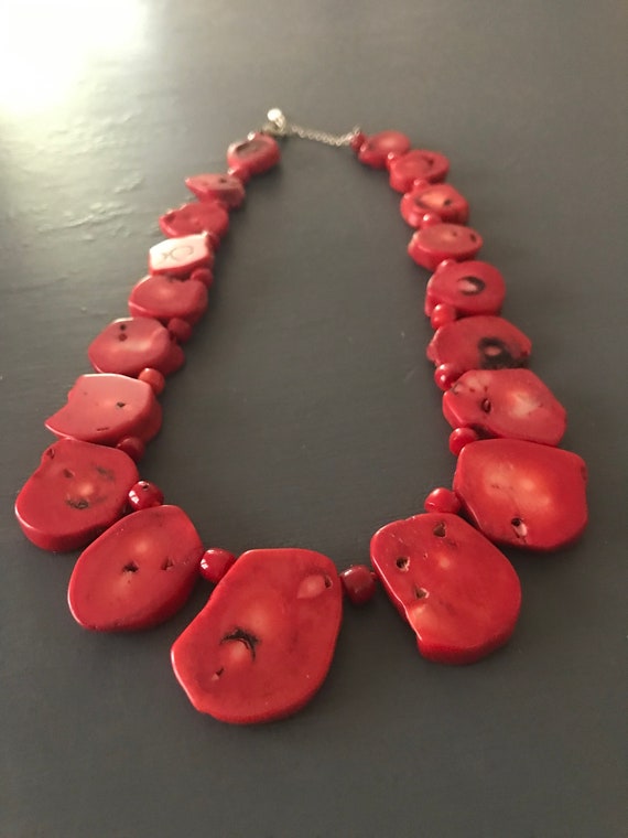 Red Coral Single Strand Chunky Necklace | Vintage 