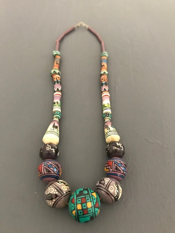 Hand Painted Clay Beaded Necklace | Southwestern B