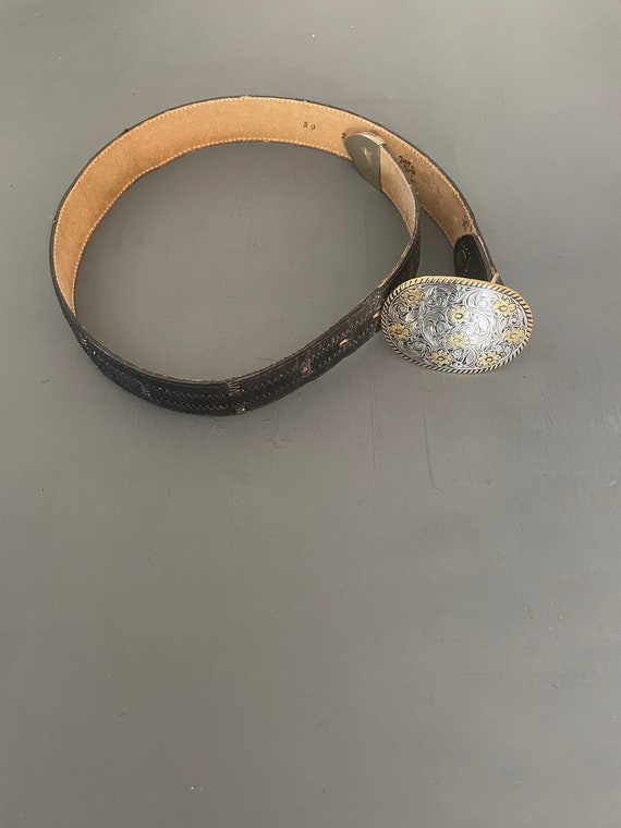 Tony Lama Belt with silver and brass buckle| Vint… - image 3