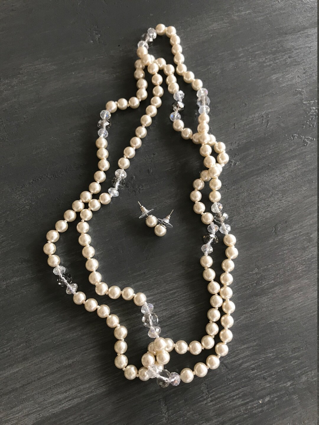 Long Strand of Pearls With Crystal Knotted Pearls Matching Etsy