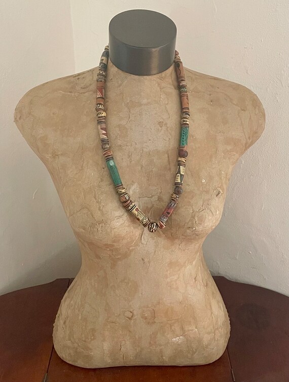 Peruvian Clay Bead Necklace | Vintage Clay Statem… - image 3