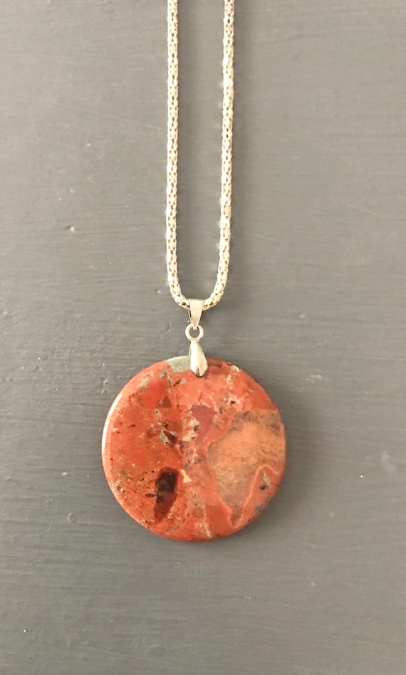 Chili Jasper Pendant | Red Stone Necklace | Vintag