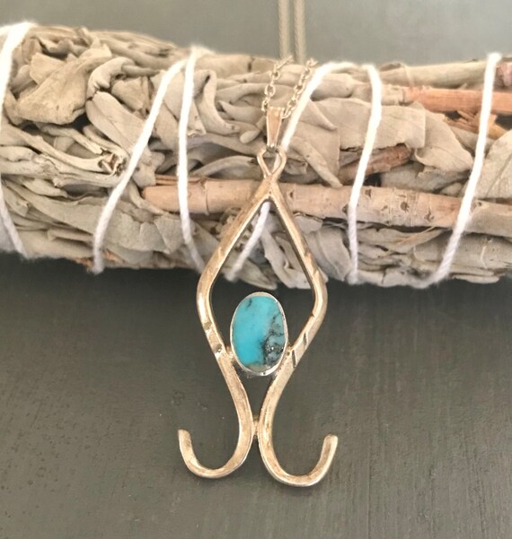 Unique Turquoise pendant | hand forged necklace |… - image 2
