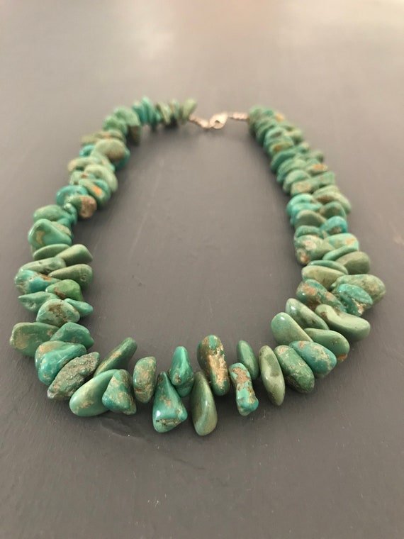 Sterling Silver Turquoise Nugget Necklace |Vintag… - image 3