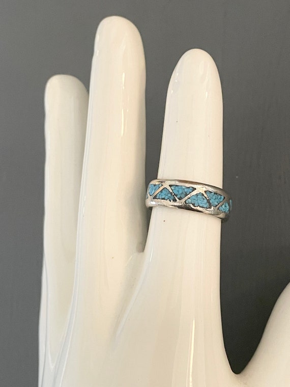 70s Southwest Vintage Ring with Crushed Turquoise… - image 1