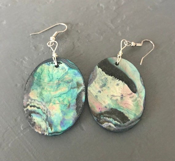 Abalone Earrings | Vintage Resin and Shell | Blue… - image 5