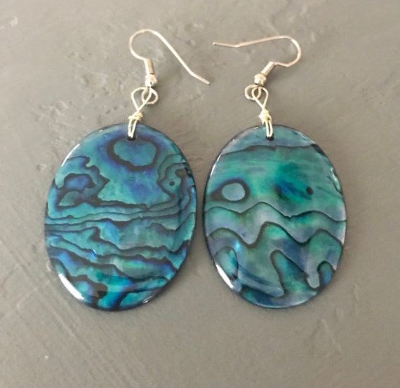 Abalone Earrings | Vintage Resin and Shell | Blue… - image 1