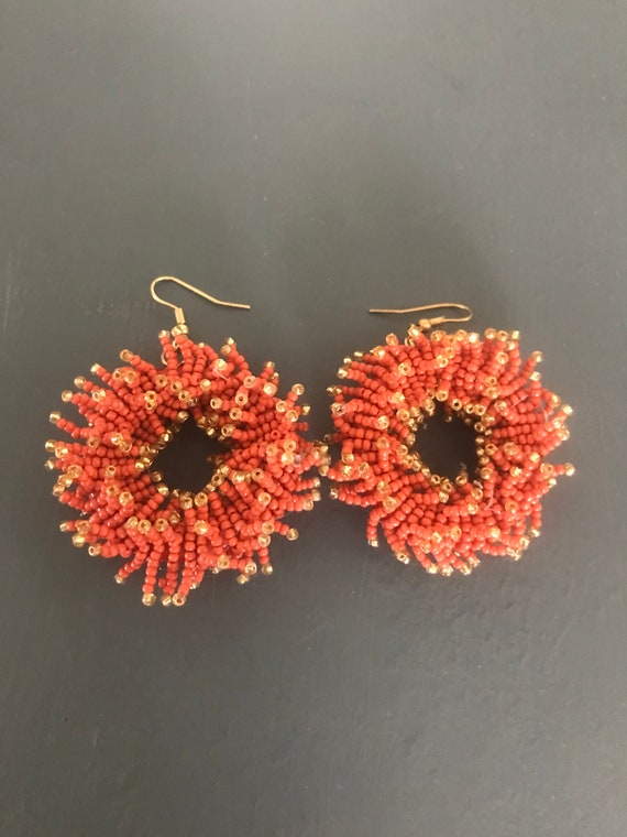 Statement Seed Bead Hoops | Peachy Orange and Yell