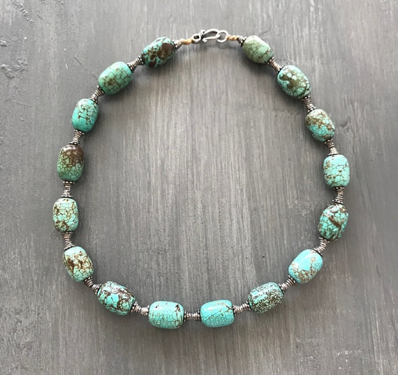 Chunky Turquoise choker | Silver | Southwestern| S