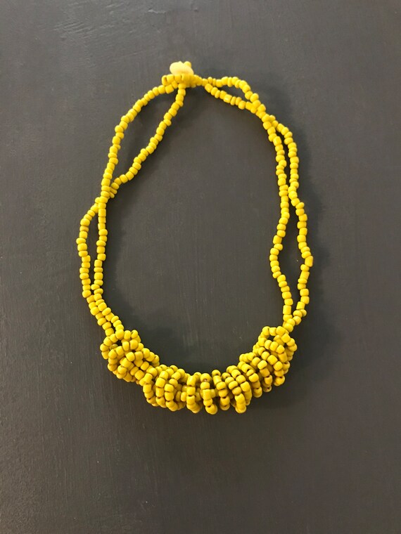 Yellow Seed Bead Artisan Necklace | Vintage triba… - image 3