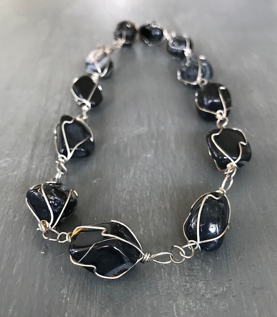 Banded Onyx Necklace | Wire Wrap | Vintage | Agat… - image 2