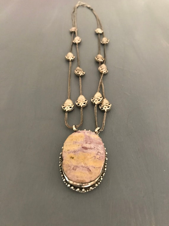 Large Rhodonite Cabochon Necklace | Vintage Unique