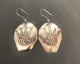 Sterling and copper Hand Dangle Earrings | Hamsa | Southwest Dangles | 1980s | Hand Symbol