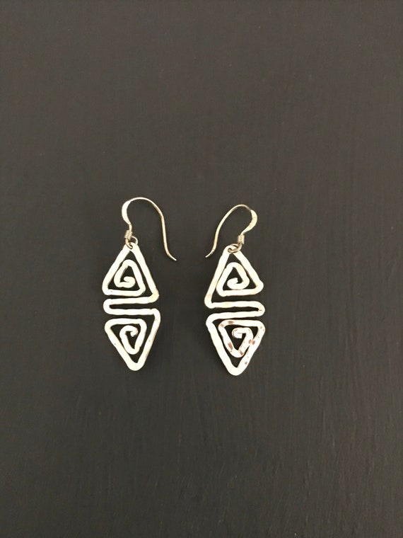 Hammered Sterling Triangle Earrings | Vintage Boh… - image 1