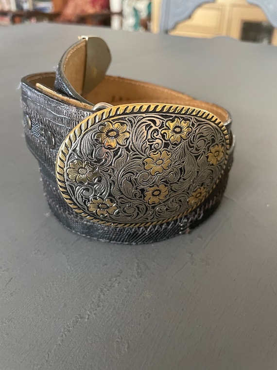 Tony Lama Belt with silver and brass buckle| Vint… - image 1