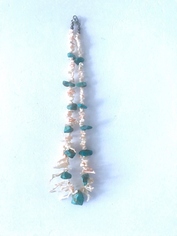 White Coral and Turquoise Necklace w/ Desert Pear… - image 1