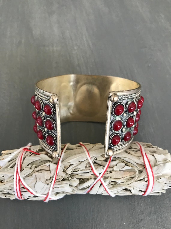 Red Tribal Cuff | Ethnic Bracelet | Indonesian Si… - image 3