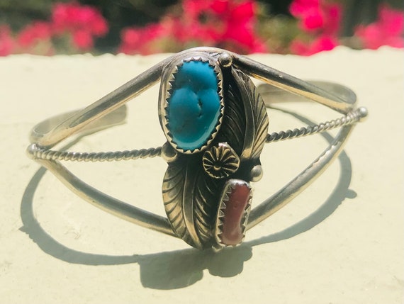 Navajo Double Stone Sterling Silver Cuff Bracelet… - image 3