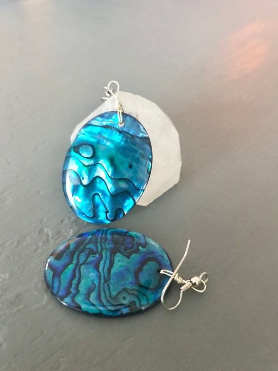 Abalone Earrings | Vintage Resin and Shell | Blue… - image 2