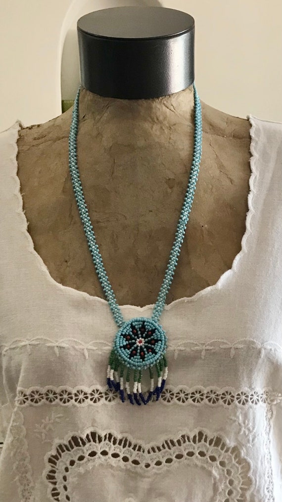 Seed Bead Southwest Medallion on beaded string | … - image 7