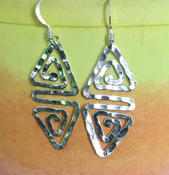 Hammered Sterling Triangle Earrings | Vintage Boh… - image 7