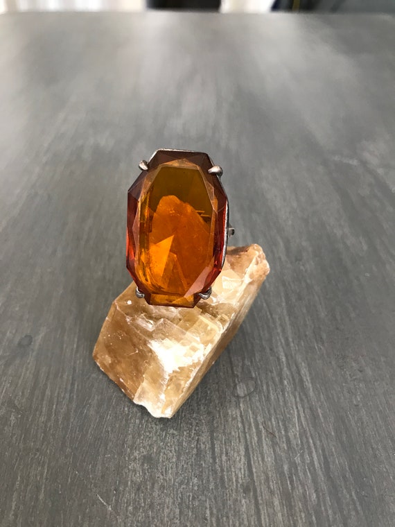 Golden Brown Glass Statement Ring | Vintage Ring |