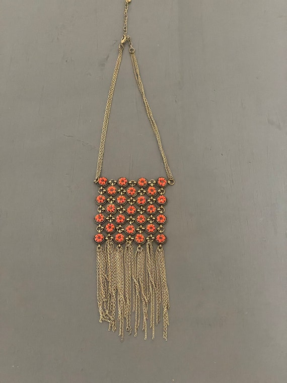 Chain pendant | Woven brass and seed bead tribal n