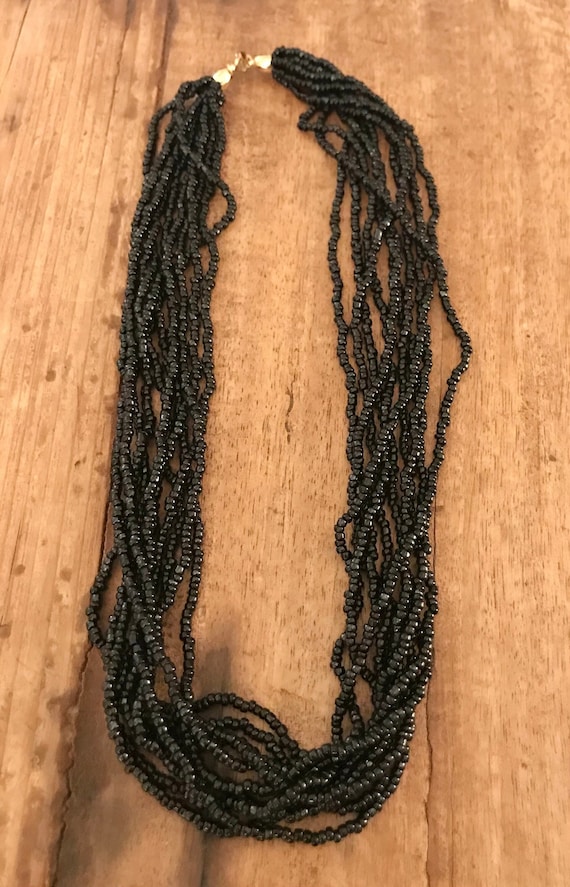 Long seed bead multiple layered necklace | Black J