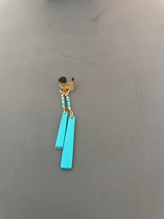 Turquoise and brass ear cuff | vintage Statement … - image 3