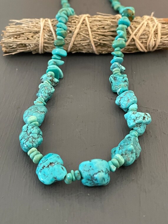 Turquoise nugget Necklace | Genuine Turquoise Vin… - image 9