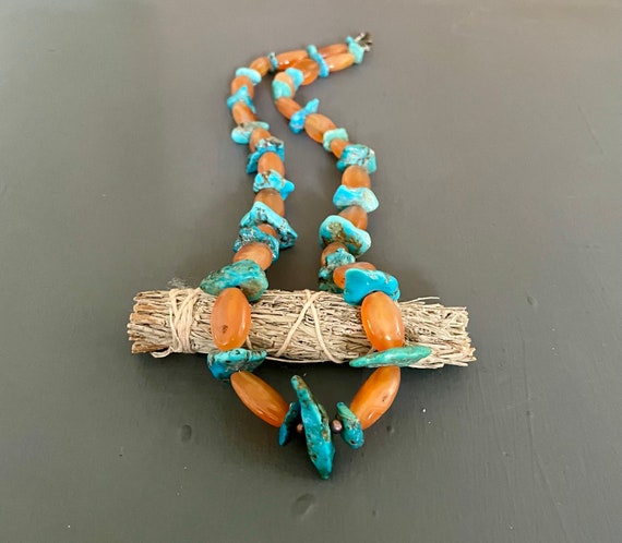 Turquoise Nugget and Carnelian Necklace | Vintage… - image 1