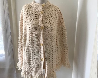 Vintage 60s poncho with buttons | Crochet | Hand made