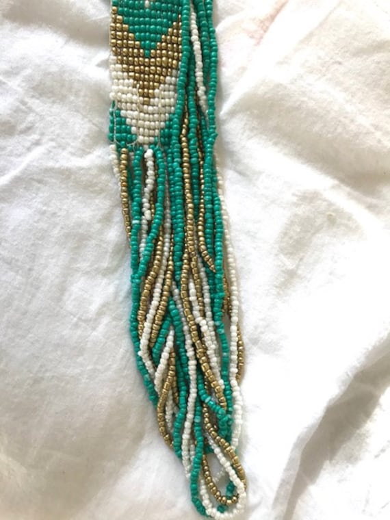 Chevron seed bead Necklace |Green, white and Gold… - image 5