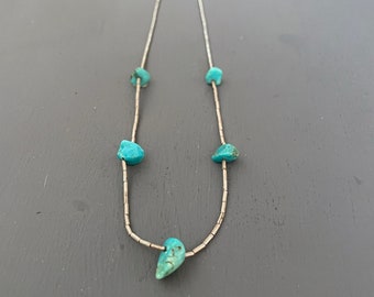 Liquid Silver and turquoise nugget choker | southwest boho necklace | Sterling