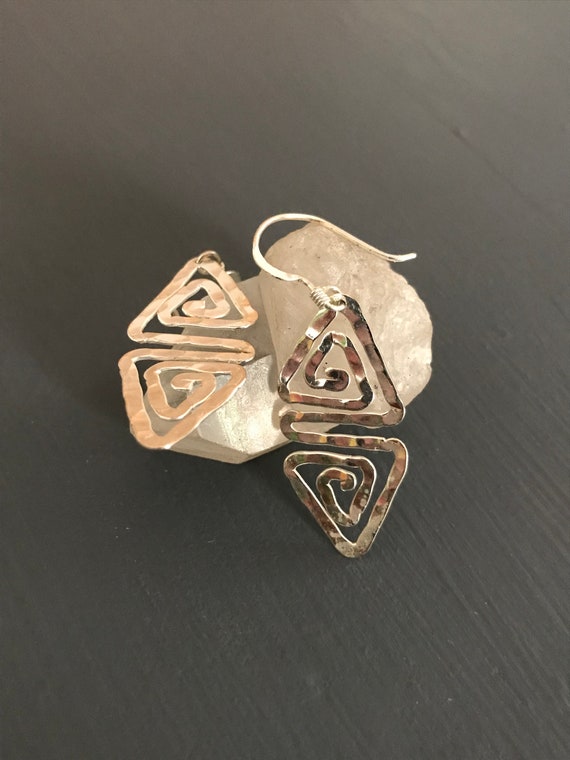 Hammered Sterling Triangle Earrings | Vintage Boh… - image 5