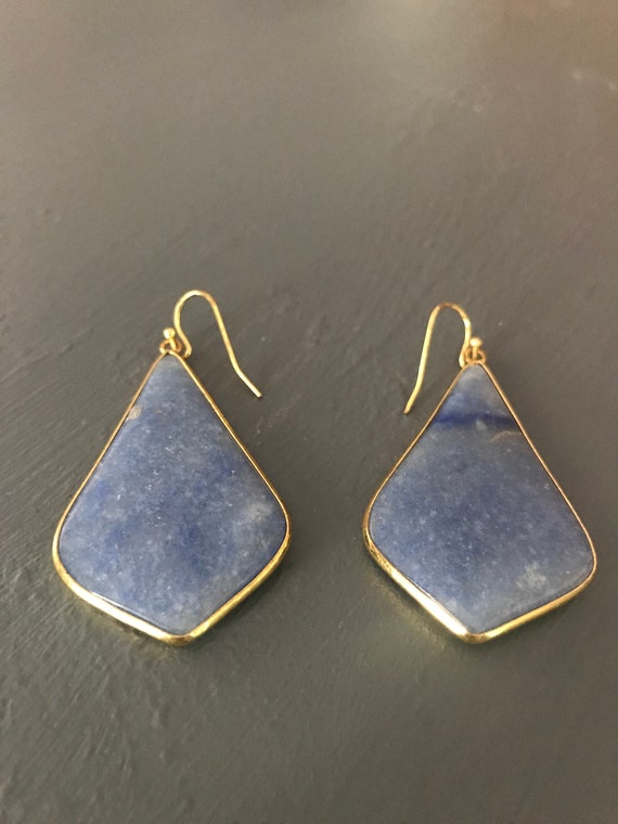 Sodalite Dangle Earrings in Gold Setting | Vintag… - image 4