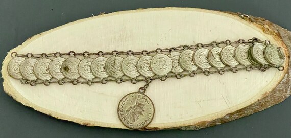 Mexican Coin Bracelet | Vintage Mid Century Charm… - image 2