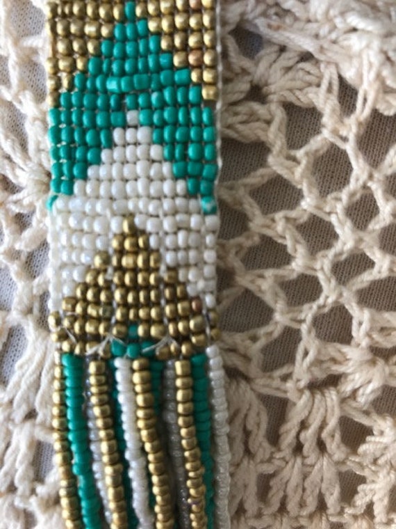 Chevron seed bead Necklace |Green, white and Gold… - image 7