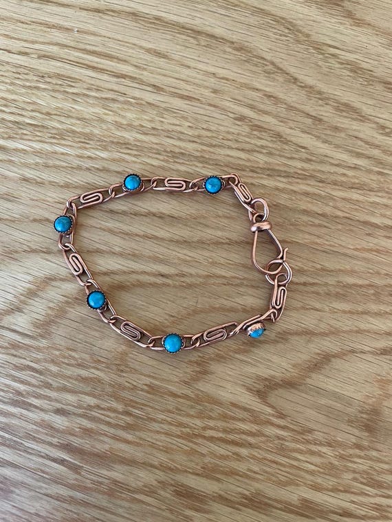 Vintage Copper & Turquoise Link Bracelet |  Southwestern | Hallmarked | Stamped Copper | Patinaed copper | Boho Bracelet
