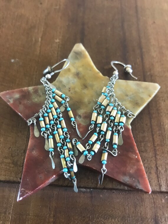 Tribal dangle earrings with silver, seed bead and… - image 2
