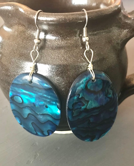 Abalone Earrings | Vintage Resin and Shell | Blue… - image 3