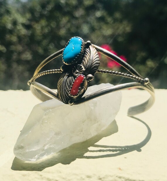Navajo Double Stone Sterling Silver Cuff Bracelet… - image 5